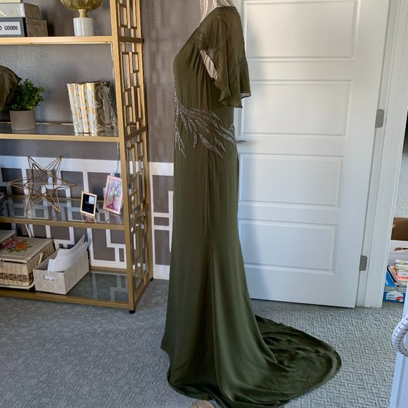 Haute Hippie Shaded Palm Bead Silk Gown NWT - Picture 2 of 12